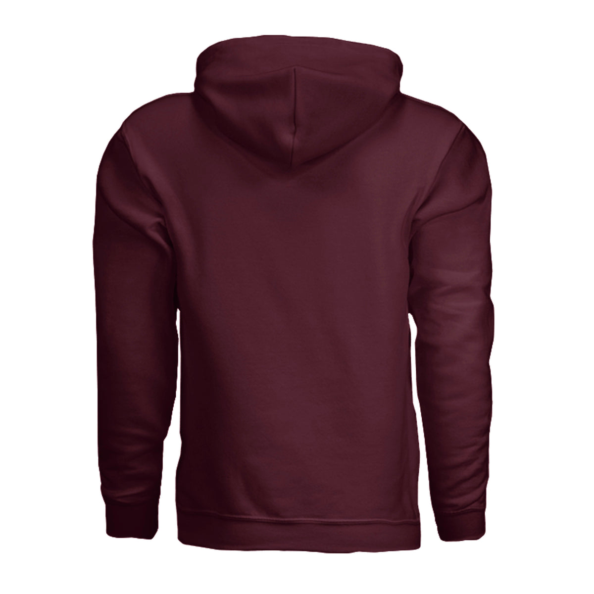 A maroon pullover hoodie sweatshirt with a Back view no graphics, shown against a plain white background.