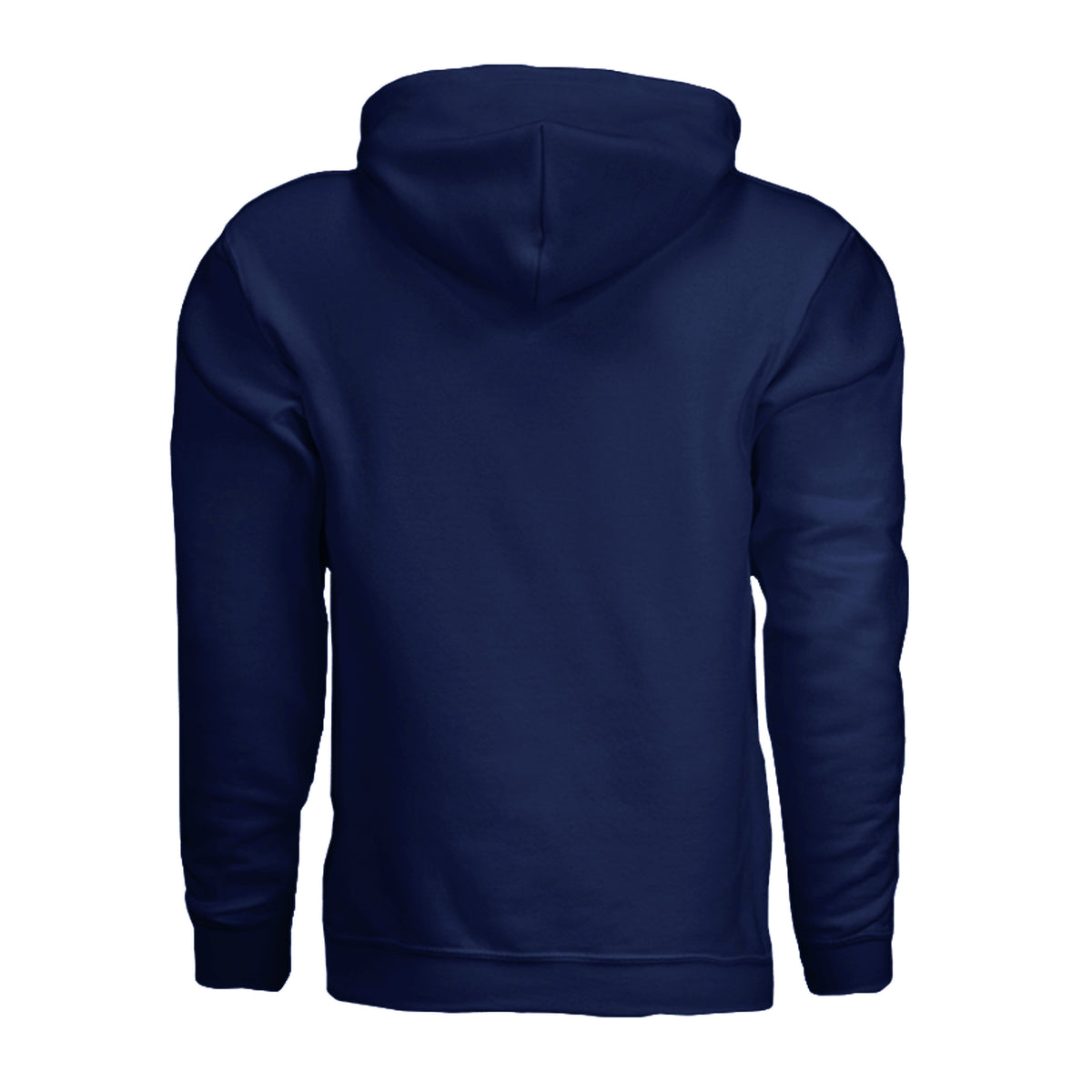 A navy pullover hoodie sweatshirt with a Back view no graphics, shown against a plain white background.