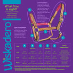 Wiskadero halter sizing chart diagram showing visual reference for measurement points. Chart information can also be found in tab of additional  size information under size guide icon for text only of visual chart.